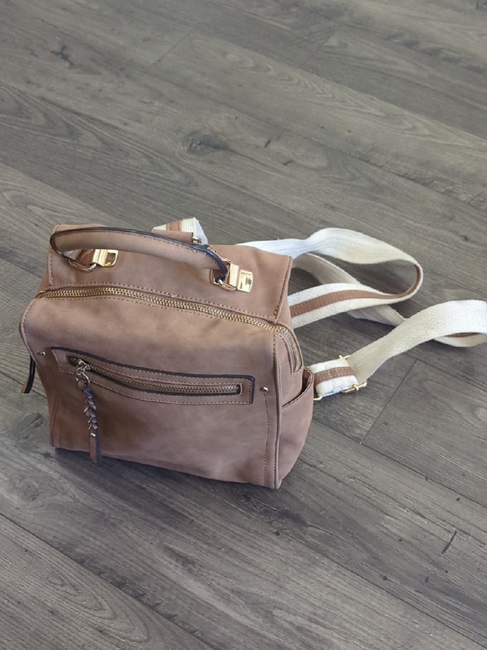 Tan Leather Crossbody Convertible Backpack